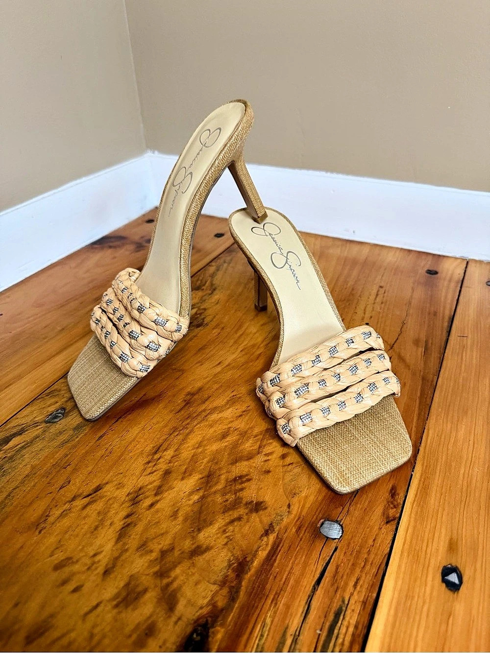 Jessica Simpson Kasova Braided Heeled Slide Sandal Tan US 10M